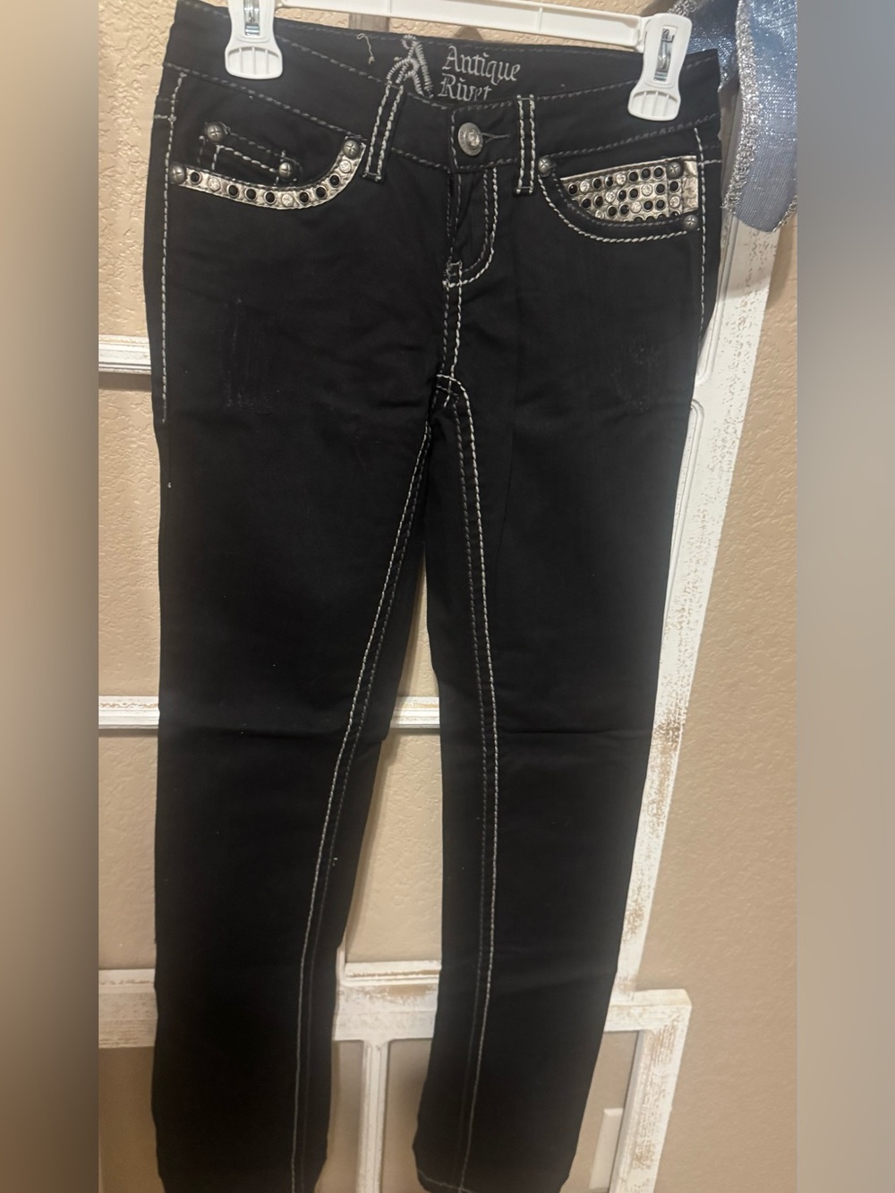 Y2K Vintage Antique Rivet Black Embellished Skinny Jeans; Sz 3/26 [MSRP $125]